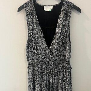 Anthropologie Black & White Floral Print Ruffle Midi Dress Size 1X